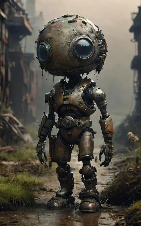 cinematic film still macro photography masterpiece,detailed hyperrealism,Craig Mullins,Jon Burgerman,geof darrow,jean-baptiste monge style - a bio mechanoid by jean-baptiste monge,(long fur on the head),(dumb face:1.4),grass,sand and debris in the ground,swamp,(small debris, stones, bones and rubbish),clear sky,big moon-planet in the sky,blurred background of a futuristic modern scifi abandoned city,((dark background)),volumetric fog,smoke,haze,rust,epic,shallow depth of field,very detailed,high budget,((((very shallow depth of field:1.4)))),cinematic,moody,epic,awesome,film grain,grainy,grainy,grainy,(very photorealistic),HDR,glow effects,godrays,Hand drawn,render,8k,octane render,cinema 4d,blender,dark,atmospheric 8k ultra detailed,cinematic,Sharp focus,big depth of field,Masterpiece,3d octane render,8k,concept art,trending on artstation,hyperrealistic,extremely detailed CG unity 8k wallpaper,trending on CGSociety,Intricate,High Detail,dramatic . shallow depth of field, vignette, highly detailed, high budget, bokeh, cinemascope, moody, epic, gorgeous, film grain, grainy
