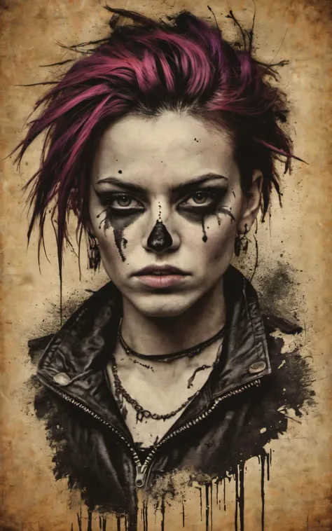 A woman with pink hair and makeup is wearing a leather jacket - SeaArt AI