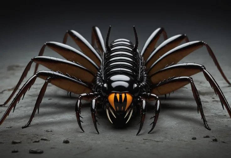 point-of-view, perspective, Giant horrific centipede with poisonous fangs attacks the camera, Scolopendra, beetle-tarantula cinematic, dramatic, sinister, monstruous,((( centered tiny humanoid figure confronting the monster in the middle by stretching the hang forward))), wide scene, centipede, dozens of legs on one long centipede body, one tail, giant insect, dripping poison, (pair of symmetric blade-fangs, each located on side of the head behind the eyes:1.2), cinematic, reallifelike, evil, mantis head, hairy, titan , gigantic, glowing-eyes:1.4, bloody three-heads on worm-neck, thorns, pair of claws