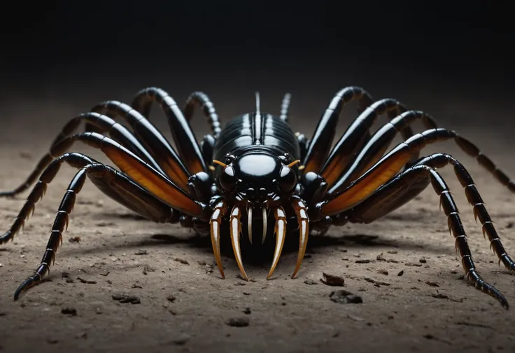 point-of-view, perspective, Giant horrific centipede with poisonous fangs attacks the camera, Scolopendra, beetle-tarantula cinematic, dramatic, sinister, monstruous,((( centered tiny humanoid figure confronting the monster in the middle by stretching the hang forward))), wide scene, centipede, dozens of legs on one long centipede body, one tail, giant insect, dripping poison, (pair of symmetric blade-fangs, each located on side of the head behind the eyes:1.2), cinematic, reallifelike, evil, mantis head, hairy, titan , gigantic, glowing-eyes:1.4,