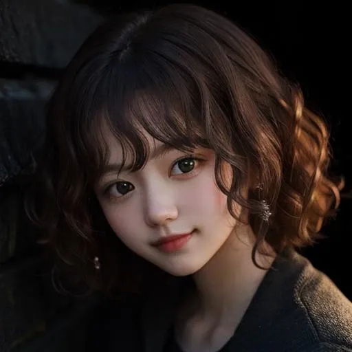 <lora:KK-V2:0.8>, 1girl,smirk,curly hair,in the dark,deep shadow