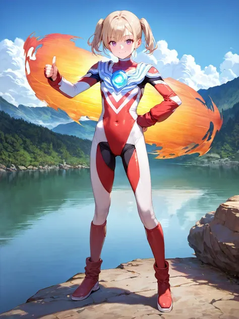 score_9, score_8_up, score_7_up, source_anime, anime artwork, all intricate, extremely detailed wallpaper, best quality, masterpiece,
BREAK
1girl, ultragirl, full body, standing, detailed bodysuit, short twintails, light smile, thumbs up, hand on hips, detailed background, large lake, mountains,
<lora:SDXL_Ultragirl1-pony16-000004:1>