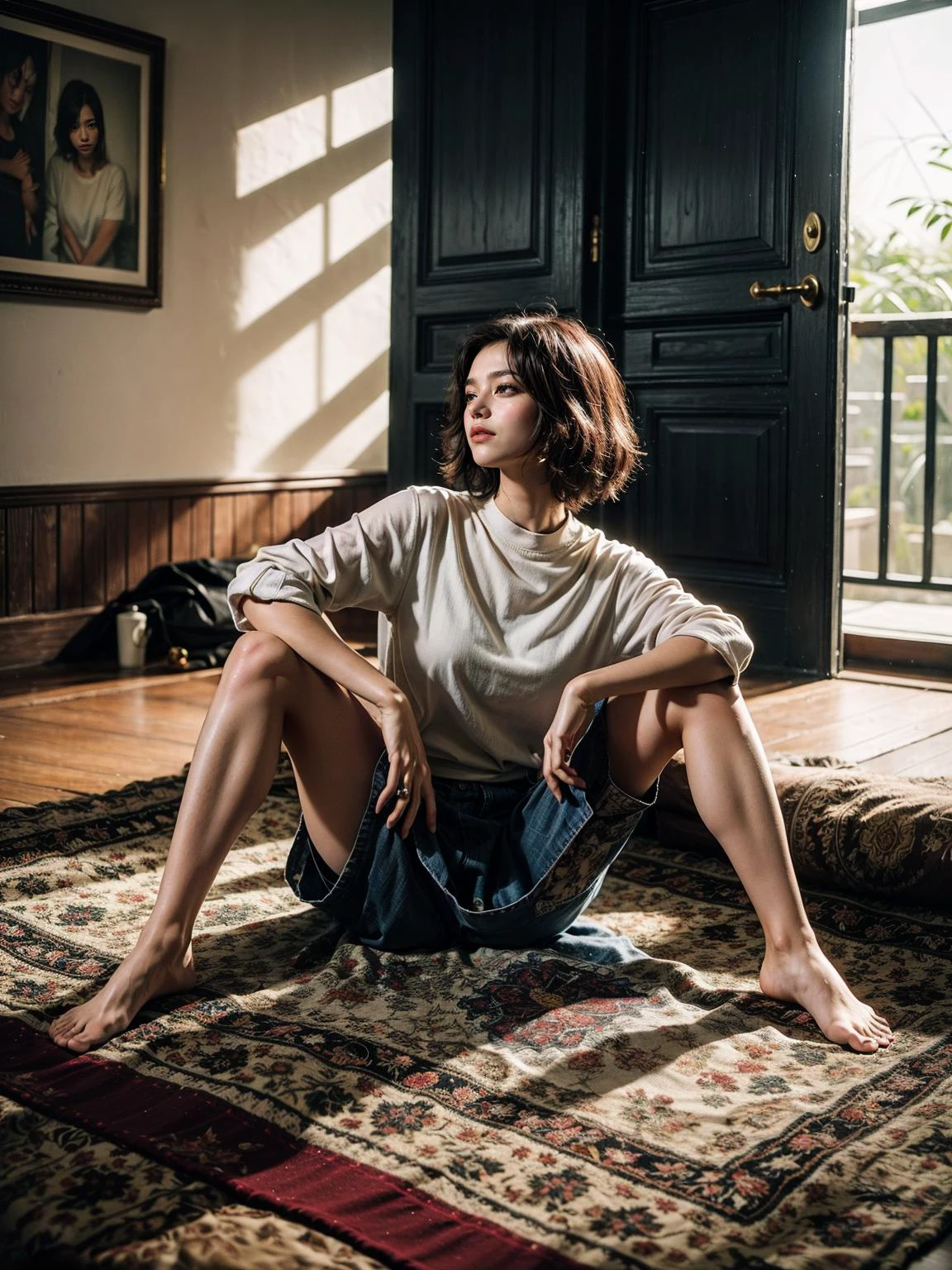 (masterpiece, high resolution, young girl:1.1), (sitting on the ground:1.2), (casual clothes:1.1), (captivating expression:1.1), (immersive details:1.1), (captivating composition:1.1), (transmitting a sense of peaceful contemplation:1.1), (embracing the beauty of simplicity:1.1), (conveying the girl's relaxed demeanor:1.1), (captivating realism:1.1), (portraying her moment of introspection:1.1), (transcending boundaries:1.1), (embodying the essence of youth and tranquility:1.1), (captivating simplicity:1.1), (timeless moment:1.1)<lora:add_detail:1.0>
Negative prompt: illustration, 3d, 2d,  painting, cartoons, sketch, (worst quality:1.9), (low quality:1.9), (normal quality:1.9), lowres, bad anatomy, bad hands, vaginas in breasts, ((monochrome)), ((grayscale)), collapsed eyeshadow, multiple eyebrow, (cropped), oversaturated, extra limb, missing limbs, deformed hands, long neck, long body, imperfect, (bad hands), signature, watermark, username, artist name, conjoined fingers, deformed fingers, ugly eyes, imperfect eyes, skewed eyes, unnatural face, unnatural body, error, bad image, bad photo, bad-hands-5,  FastNegativeV2
Steps: 32, Sampler: UniPC, CFG scale: 7, Seed: 2792241289, Size: 576x768, Model hash: e4a30e4607, Model: majicmixRealistic_v6, Denoising strength: 0.5, Clip skip: 2, ENSD: 31337, ADetailer model: face_yolov8n.pt, ADetailer confidence: 0.3, ADetailer dilate/erode: 4, ADetailer mask blur: 4, ADetailer denoising strength: 0.4, ADetailer inpaint only masked: True, ADetailer inpaint padding: 32, ADetailer version: 23.7.9, ControlNet 0: "preprocessor: none, model: Openpose [73c2b67d], weight: 1, starting/ending: (0, 1), resize mode: Crop and Resize, pixel perfect: False, control mode: Balanced, preprocessor params: (512, 64, 64)", Hires upscale: 2, Hires steps: 10, Hires upscaler: 4x-UltraSharp
Template: (masterpiece, high resolution, young girl:1.1), (sitting on the ground:1.2), (casual clothes:1.1), (captivating expression:1.1), (immersive details:1.1), (captivating composition:1.1), (transmitting a sense of peaceful contemplation:1.1), (embracing the beauty of simplicity:1.1), (conveying the girl's relaxed demeanor:1.1), (captivating realism:1.1), (portraying her moment of introspection:1.1), (transcending boundaries:1.1), (embodying the essence of youth and tranquility:1.1), (captivating simplicity:1.1), (timeless moment:1.1)
Negative Template: illustration, 3d, 2d,  painting, cartoons, sketch, (worst quality:1.9), (low quality:1.9), (normal quality:1.9), lowres, bad anatomy, bad hands, vaginas in breasts, ((monochrome)), ((grayscale)), collapsed eyeshadow, multiple eyebrow, (cropped), oversaturated, extra limb, missing limbs, deformed hands, long neck, long body, imperfect, (bad hands), signature, watermark, username, artist name, conjoined fingers, deformed fingers, ugly eyes, imperfect eyes, skewed eyes, unnatural face, unnatural body, error, bad image, bad photo, bad-hands-5,  FastNegativeV2