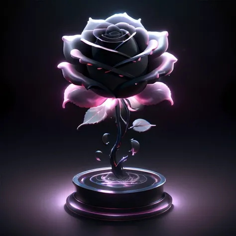 Rose. 3D. dramatic lighting,3D,simple black BG. cycles render,caustics,artstation,hyper realistic,detailed,photography,volumetric,ultra detailed,intricate detail,32k,super resolution,Cinematic Lighting,Accent Lighting,Global Illumination masterpiece,<lora:pedestal-v2:1>,