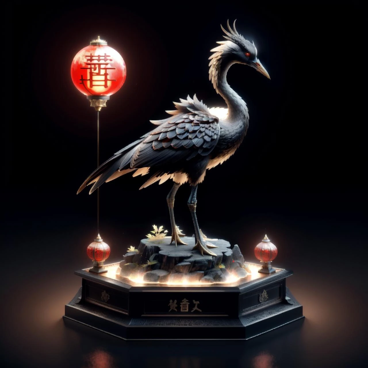 ShuÇmò huà , 水墨ç», black and red ink, a crane in chinese style, ink art by mschiffer, whimsical, rough sketch, (sketch1.3). 3D. dramatic lighting, 3D, simple black BG. pedestal.
cycles render, caustics, artstation, hyper realistic, detailed, photography, volumetric, ultra detailed, intricate detail, 32k, super resolution, Cinematic Lighting, Accent Lighting, Global Illumination
masterpiece, <lora:pedestal-v2:0.9>