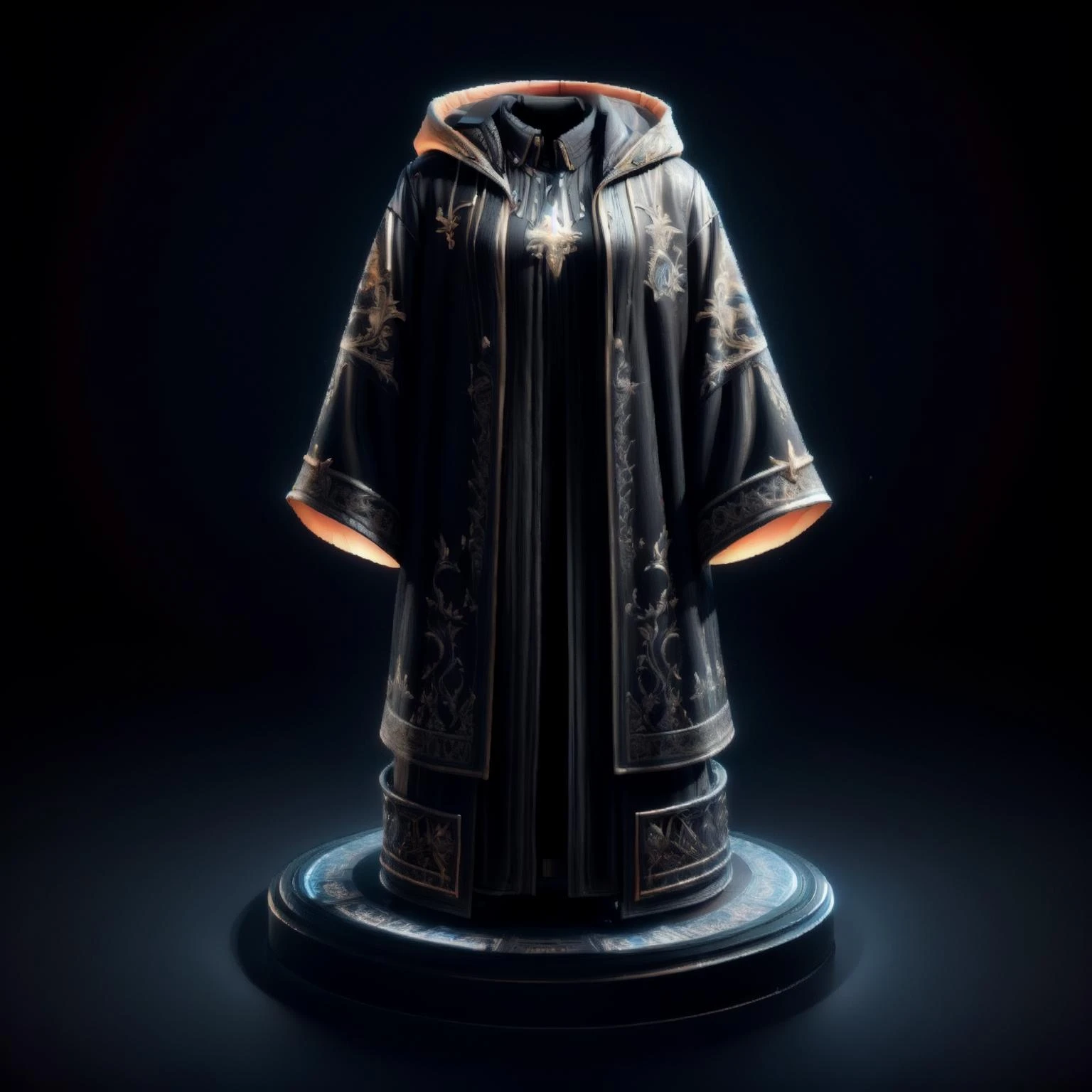 (clothes:1.2). concept. (pedestal:1.2). 3D. dramatic lighting, 3D, simple black BG. epic realistic, hyperdetailed, cycles render, caustics, artstation, hyper realistic, detailed, photography, volumetric, ultra detailed, intricate detail, 32k, super resolution, Cinematic Lighting, Accent Lighting, Global Illumination <lora:pedestal-v2:1>
