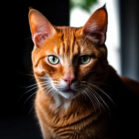 photograph of a beautiful red cat, compelling eyes, he is arrogant and highmaintenance but very loyal and loving as well, dogs are afraid of him, intricate details, sharp focus, highly detailed,