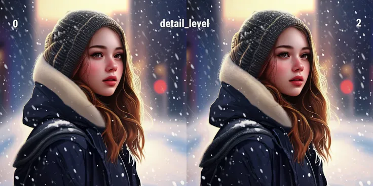 1girl, snowing, solo, realistic, lips, bare_shoulders, long_hair, snow, rain, upper_body, looking_at_viewer, nose, brown_eyes