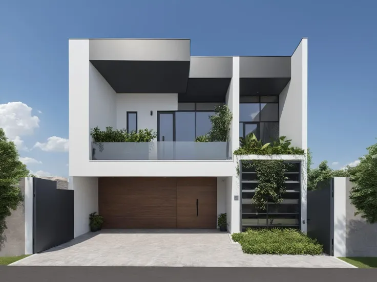 Architectural style Architectural style, <lora:JJsMInimalistStyleHouse_XL:1>, ((MInimalist Style House)),(masterpiece) , ((best quality)), dramatic lighting, high quality outdoors, sky, day, cloud, tree, blue sky, building, scenery, road, real world location, sunlight, enough detail, high resolution,super realistic, Photorealistic, highly detailed, balcony, plants, door, car, paving, , architectural drawing, highly detailed , . Clean lines, geometric shapes, minimalist, modern, architectural drawing, highly detailed