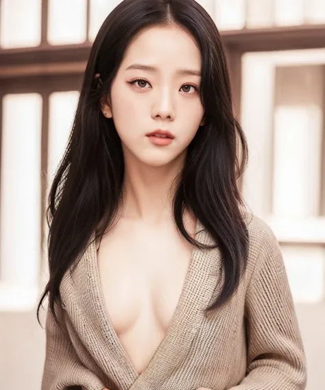 jisoo,p1girl, best quality, photo-realistic: 1.37, ultra high res, masterpiece, outdoor, detailed eyes, real skin, perfect anatomy, (PureErosFace_V1:0.8), detail face, backwards virgin killer sweater, turn around body, golden hair, full body, photorealistic, night