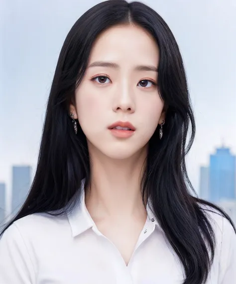 jisoo,photorealistic,realistic, solo, photorealistic, best quality, ultra high res,

diamond stud earrings, long straight black hair, hazel eyes, serious expression, black blazer ,white shirt, white blouse, standing against a city skyline at night

beautiful, masterpiece, best quality, extremely detailed face, perfect lighting, solo,1girl,

best quality, ultra high res, photorealistic,
ultra detailed,
masterpiece, best quality,