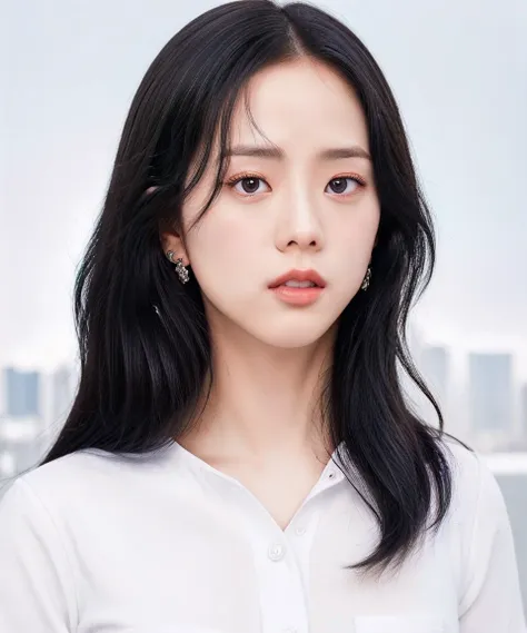 jisoo,photorealistic,realistic, solo, photorealistic, best quality, ultra high res,

diamond stud earrings, long straight black hair, hazel eyes, serious expression, black blazer ,white shirt, white blouse, standing against a city skyline at night

beautiful, masterpiece, best quality, extremely detailed face, perfect lighting, solo,1girl,

best quality, ultra high res, photorealistic,
ultra detailed,
masterpiece, best quality,