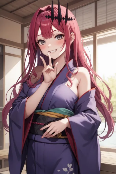 1girl, yukata, tiara, <lora:Baobhan:0.8>, grin, smile,