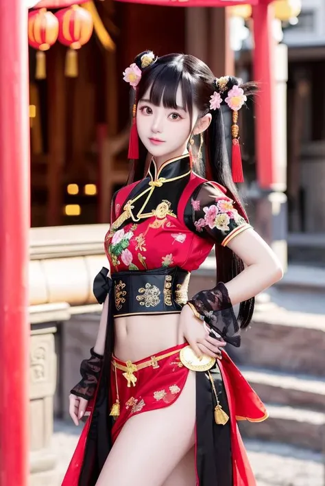 best quality, ultra high res, (photorealistic:1.4),a beautiful girl, [:(detailed face:1.2):0.2], kawaii, black twintwils ,flat chest, < ?beautiful_mistake-6500:0.2>, <lora:xiaorouseeu_v10:0.65>,smile, full shot,Random posture, national costume, <standingFullBodyWithBackgroundStyle_v10Offset>, full body, from front,  <chineseFashionGirl_chineseFashionGirl20>, <seeThroughSilhouette_v10>, kawak:1.4
