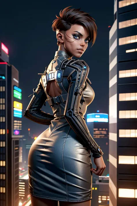 There's a woman in a black latex bodysuit posing for a photo, thicc, curvy accentuated booty, Cinematic Goddess Body Shot, corpo perfeito fotorrealista, ebony-esque, coxas grossas e lisas, Back from Toned, bodysuit cyberpunk, Cyberpunk 2 0 e. o modelo menina, ebony skin, noire cena mal-humorada, super detailed rendering