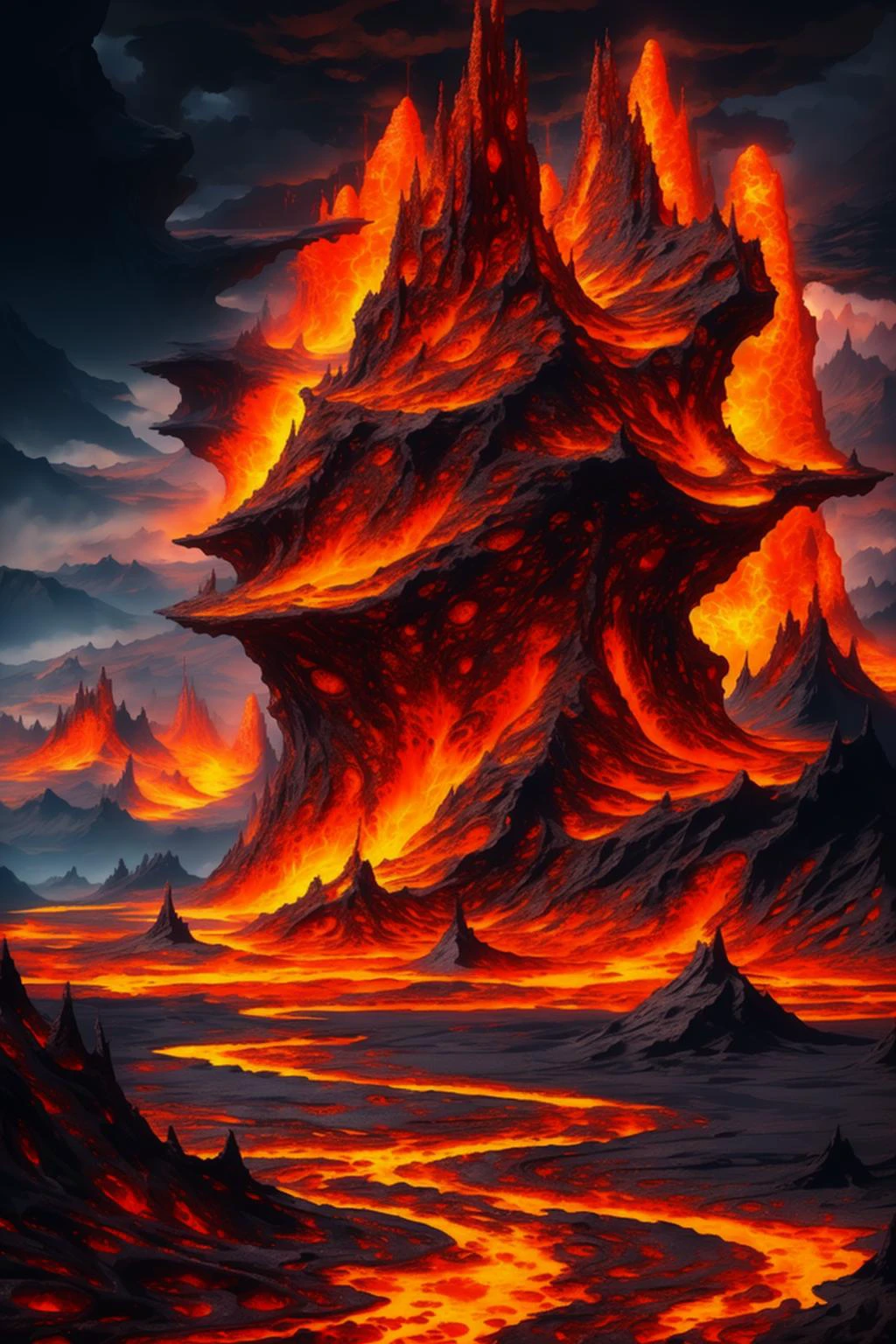 Molten, Lava, <lora:Molten-Fashion-V1:1>, A highly detailed anime illustration, landscape, vintage, dreamy, drawing, trending on artstation, UHD, (((by Quentin de Warren))):1.8, atmosphere, luminosity