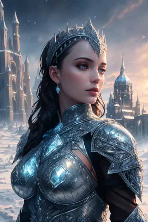 ice, <lora:Ice-Fashion-V1:1>, (masterpiece), (extremely intricate:1.3), (realistic), portrait of a girl, the most beautiful artwork in the world, (medieval armor), metal reflections, upper body, outdoors, intense sunlight, far away castle, professional oil painting of a stunning woman by Ed Blinkey and Atey Ghailan and Jeremy Mann and Greg Rutkowski, detailed, sharp focus, dramatic, award winning, matte drawing, cinematic lighting, octane render, unreal engine, volumetrics dtx