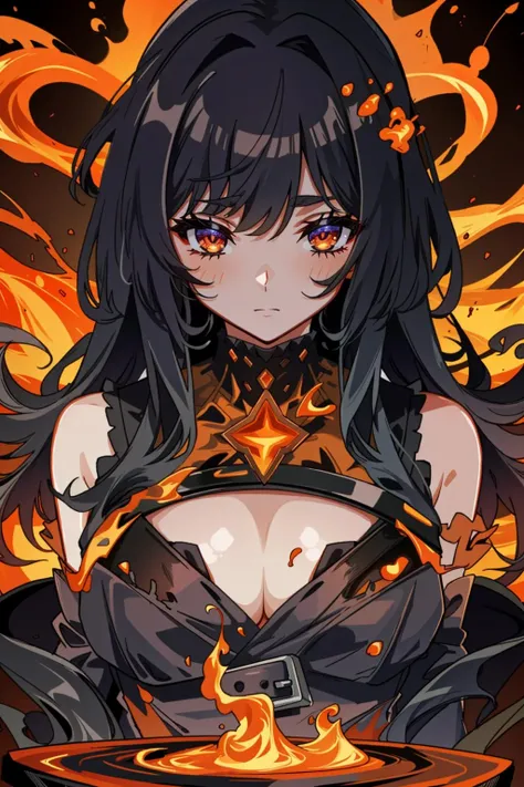 lava, molten lava, cleavage, 1girl, solo, <lora:Molten-Fashion-V1:1>