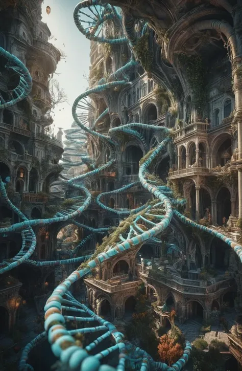 Macro photography of a (fantasy city:1.5) in the form of DNA, High detail RAW color Photo, 8k, natural light <lora:SDXL_macro_Sa_May:0.7>