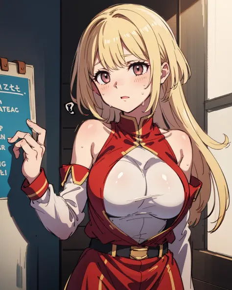 1girl, solo,masterpiece, best quality,body,adolescent,sweat,virgin,(sketch:1.4)
?, spoken_question_mark, grabbing, grabbing_from_behind, 1girl, blonde_hair, self_fondle,blush, long_hair, bare_shoulders, large_breasts, grey_eyes, deep_skin, masterpiece, best quality, high quality,