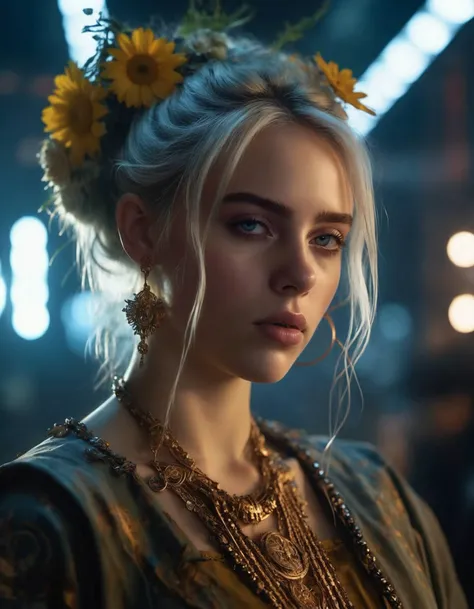 cinematic photo portrait of a gorgeous (((ohwx woman))) princesse, dynamic lighting, in the style of Jean-Baptiste Monge, dark ambiance, ink slpatters, flowers, realistic, sharp focus, illustration, octane render, unreal engine, 8k, high resolution, trending on artstation, sharp focus, studio photo, intricate details, highly detailed, by greg rutkowski, sharp focus, emitting diodes, smoke, artillery, sparks, racks, system unit, motherboard, by pascal blanche rutkowski repin artstation hyperrealism painting concept art of detailed character design matte painting, 4 k resolution blade runner <lora:billie_dh128_lora_v2:1.1> . 35mm photograph, film, bokeh, professional, 4k, highly detailed
