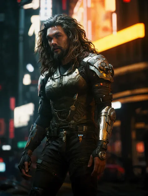 Jason Momoa, cyberpunk 2077, cybernetic implants, neon, rain, extremely detailed, intricate, sks person <lora:locon_jasonmomoa_v1_from_v1_64_32:1.25>, (high detailed skin:1.2), 8k uhd, high quality, film grain