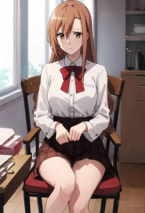 {safe:1.10}, best quality, masterpiece, highres, solo, {shichijou_aria_seitokaiyakuindomo:0.90}, sitting, sitting on chair, chair, cowboy_shot, looking at viewer