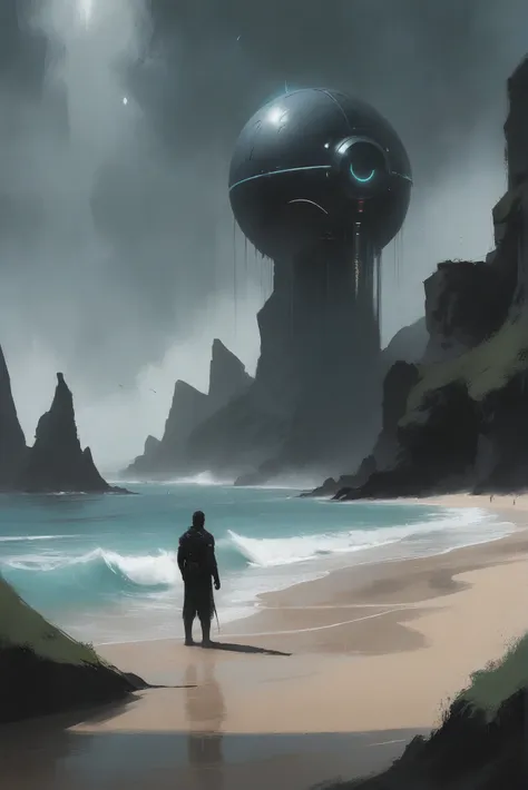 moody scifi digital painting, Dreamer's Beach<lora:EnvyStarlightMoodyAnime01:1>