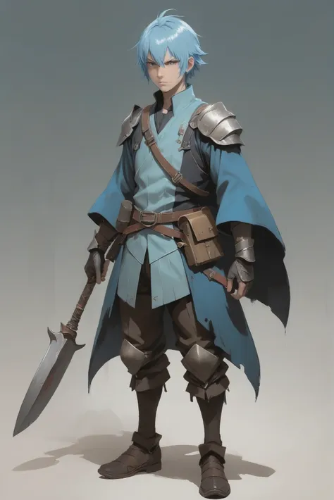 anime style, (full body:1.2), 1boy, man, ruggedly handsome, solo, [:fantastical costume design,:0.2] wizard, muted khaki (ragged bone helmet,greaves,shield,armor,chestplate,pauldrons:1), japanese, shiny lightblue hair, (average:1.3) build Communication Relay Points<lora:EnvyStarlightMoodyAnime01:1>