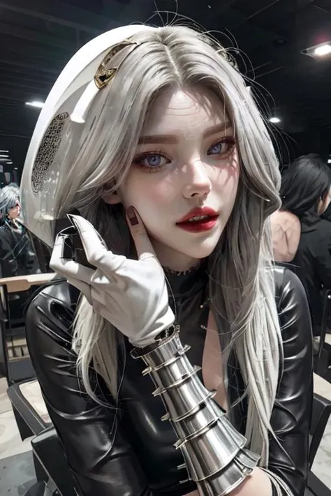 (otherworldly, otherworldly atmosphere, otherworldly appearance), highly insanely detailed, masterpiece, top quality, best quality, highres, 4k, 8k, RAW photo, A wonderful combination of ancient mysterious masks and full-body humanoid white bones, white bones with huge metallic, complex and precise mechanical structures parasitizing on organic life, wires entangled, mechanical skeleton metal ,<lora:AAG-dukhwa:0.7>, (fantasy world)
