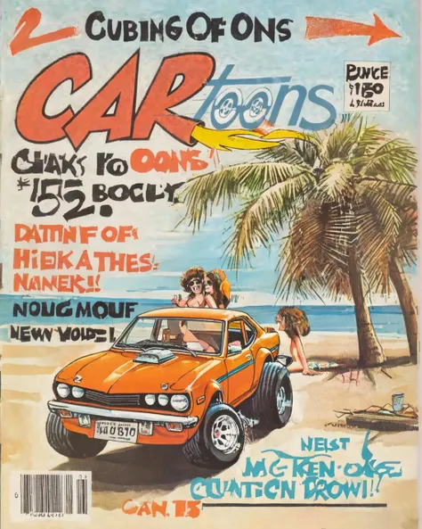 retr0magz, a datsun b210 on the beach <lora:retr0magz_SDXL_v1_32:1.0>