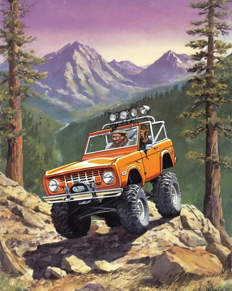 retr0magz, an early bronco in the mountains <lora:retr0magz_SDXL_v1_32:0.5>