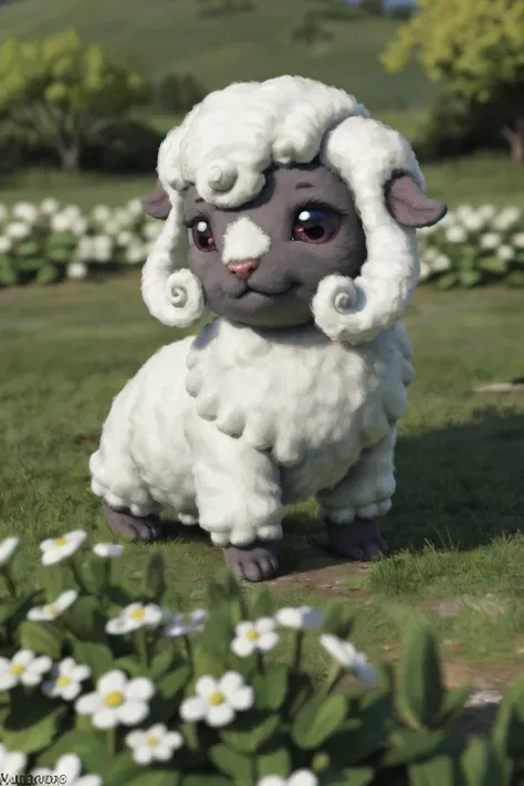 ambiguous gender, daww, feral, grass, horn, plant, solo, generation 8 pokemon, pokemon (species), wooloo, nintendo, pokemon, kuroorcas, 2019, hi res