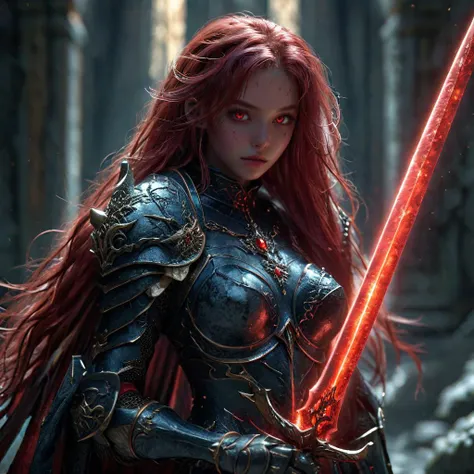 1beautiful monster girl,organic wires,detailed skin,metal skin,realistic,intense shadows,black eyes,black pupils,night,darkness,sparks,full body,bra,bracelet,fluffy,white skin,(darkred very long hair:1.5),succubus,sweet,HKStyle,<lora:add-detail-xl:1>,<lora:DetailedEyes_V3:1>,smug,[darkred:green:blue],bold greatsword out of stone,<lora:FantasyKnightsHKStyle:1>,, (masterpiece),(best quality), wallpaper, extreme detail