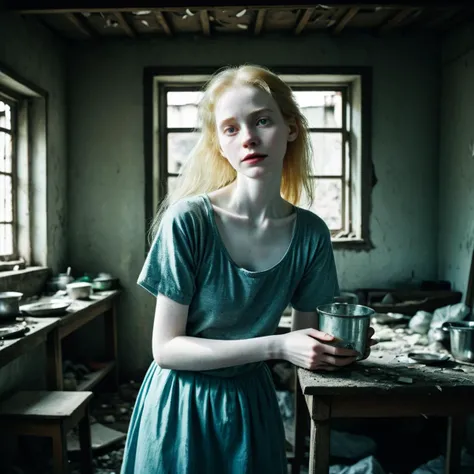 <lora:Korean_1girl:1.25>, a 32k UHD RAW professional analog documentary photograph, akin to a Fujifilm XT3 shot, of a beautiful 20-year-old girl in a slum house. The natural lighting should mimic ray tracing, capturing every photon realistically to create depth and atmosphere. She should be posed from the waist up, her natural and subtle expressions illuminated by nuanced light that accentuates the textures and details of her ultra highly detailed sick pale skin and the environment.
