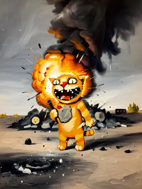 2d, cat with a bombshell <lora:LojkinXL:0.8> oil paint, painting <lora:Explosion Artstyle - Trigger is Explosion Artstyle:1> Explosion Artstyle