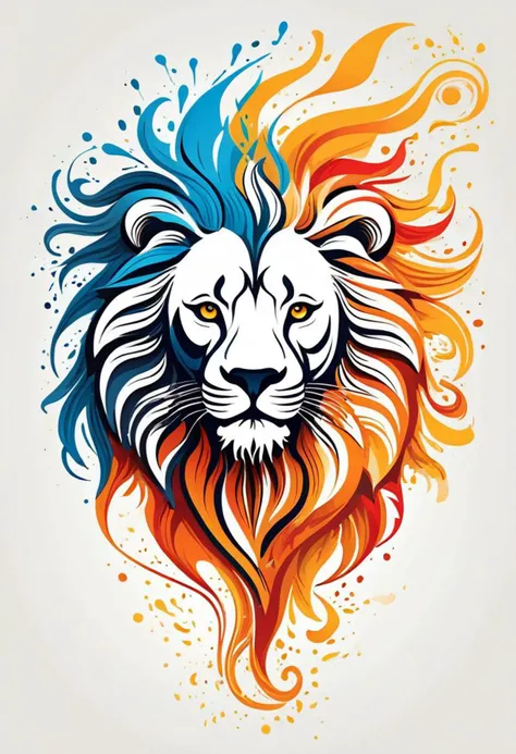 line art drawing abstract expressionism, intricately formed dynamic splash of fire and water in the shape of a lion . professional, sleek, modern, minimalist, graphic, line art, vector graphics