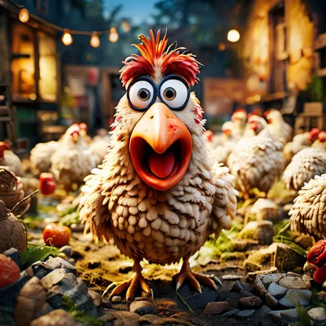 a photo of <lora:ShaunSDXL:1> a chicken - highest quality, masterpiece, highly detailed, cinematic, 35mm photograph, film, bokeh