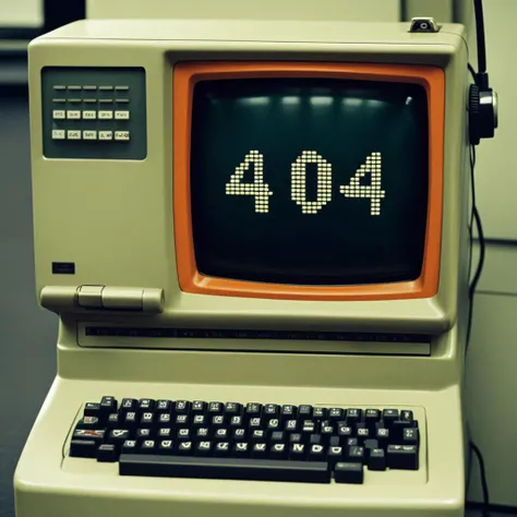 old dumb terminal displaying the text "404"