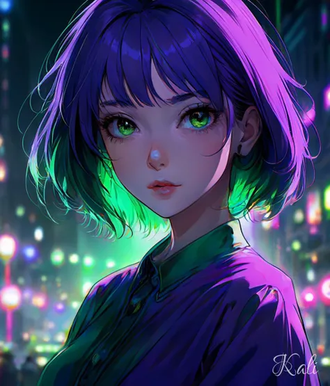 1girl, 30yo,
short purple hair, bangs,
green eyes, gradient, green aura,
(night:0.05),
(shading, detailed, high quality, shadow:1.05),