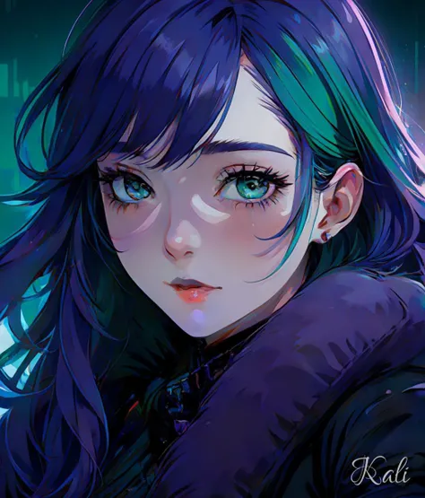 1girl, 30yo,
long purple hair, bangs,
green eyes, gradient, green aura,
(night:0.05),
(shading, detailed, high quality, shadow:1.1),