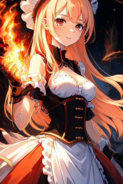 best quality, anime 2D style, maid of fire