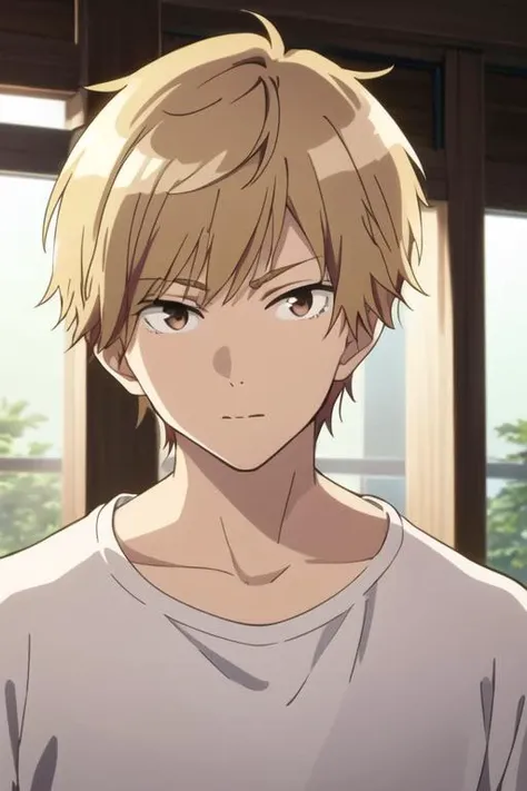 masterpiece, best quality, high quality, 1boy, solo, male focus, looking at viewer, upper body, <lora:shuuji_nakamura:0.66>, shuuji_nakamura, brown eyes, blonde hair, ,