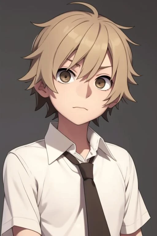 masterpiece, best quality, high quality, 1boy, solo, male focus, looking at viewer, upper body, <lora:hibiya_amamiya:0.78>, hibiya_amamiya, blonde hair, brown eyes, formal, necktie, dress shirt