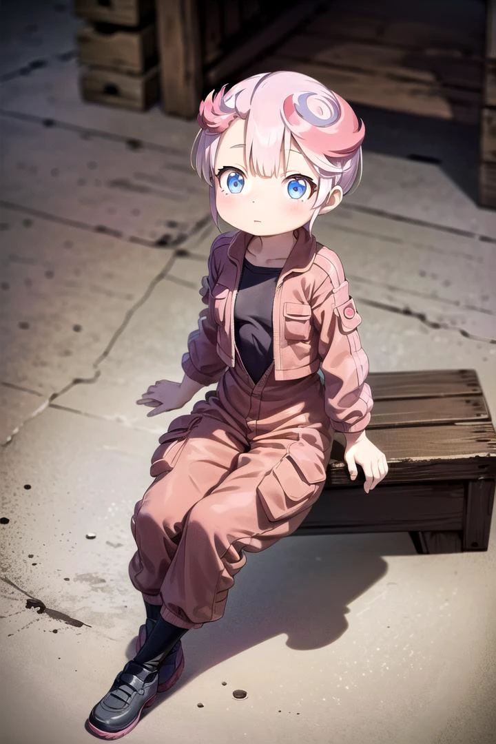 1 girl,cute,(looking at viewer:1.0), petite, details sky,((masterpiece:1.4,best quality)),multiple details,eyeshadow, (medium shot:1.5), gradiant eyes, sitting
<lora:tepaste:0.7> tepaste,multicolored hair, red hair, bangs, blue eyes, cropped jacket, (pink jacket:1.4), (red jumpsuit:1.4),
<lora:more_details:0.2>