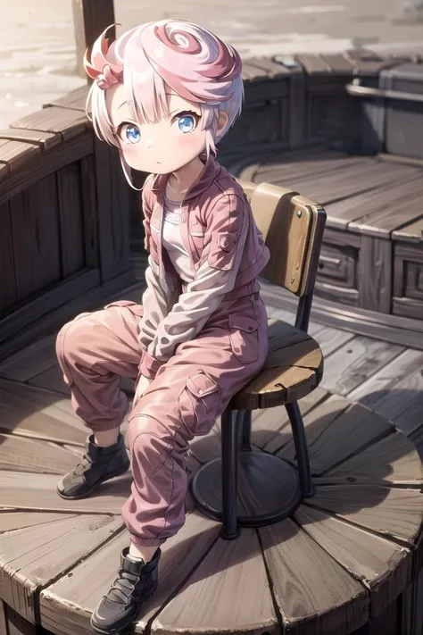 1 girl,cute,(looking at viewer:1.0), petite, details sky,((masterpiece:1.4,best quality)),multiple details,eyeshadow, (medium shot:1.5), gradiant eyes, sitting
<lora:tepaste:0.7> tepaste,multicolored hair, red hair, bangs, blue eyes, cropped jacket, (pink jacket:1.4), (red jumpsuit:1.4),
<lora:more_details:0.2>