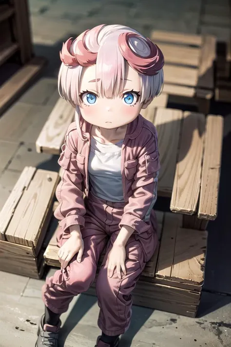 1 girl,cute,(looking at viewer:1.0), petite, details sky,((masterpiece:1.4,best quality)),multiple details,eyeshadow, (medium shot:1.5), gradiant eyes,  sitting
<lora:tepaste:0.7> tepaste,multicolored hair, red hair, bangs, blue eyes, cropped jacket, (pink jacket:1.4), (red jumpsuit:1.4),
<lora:more_details:0.2>