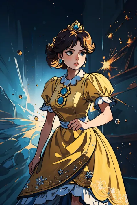 (masterpiece, best quality), intricate details, 8k, artstation, wallpaper, official art, splash art, sharp focus,
1girl, <lora:Daisy_Lora:0.8> Daisy_SM, yellow dress, crown, <lora:JourneyLoRA:0.8>
