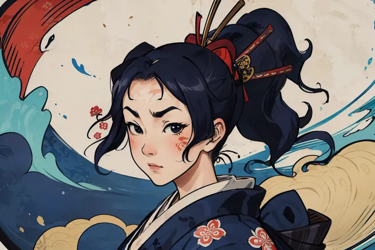 masterpiece, best quality, japanese samurai, (ukiyo-e:1.3)