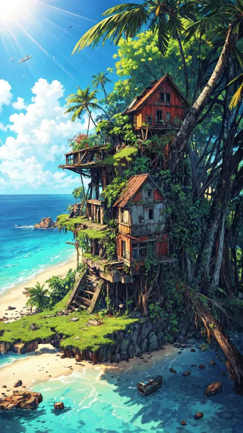 ((nature)), abandoned plane on a small island, masterpiece, best quality, high quality, extremely detailed CG unity 8k wallpaper, <lora:add_detail:1>